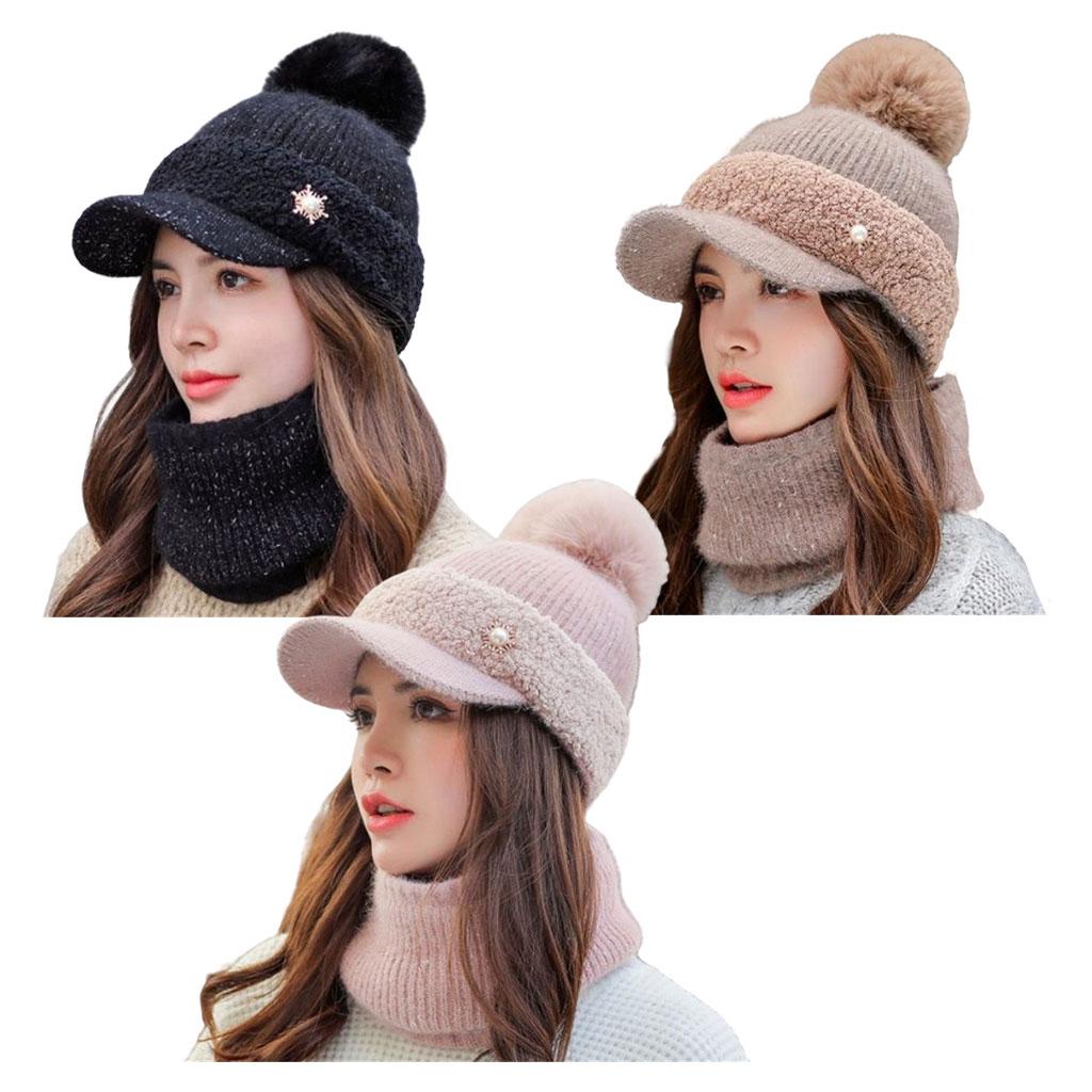 Warm Beanie Hat Scarf Set Skull Caps Knit Slouchy Snow Ski Cycling Coffee