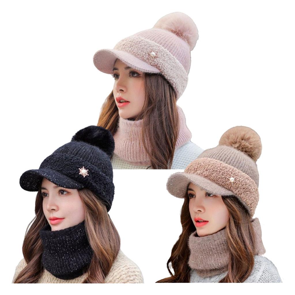 Warm Beanie Hat Scarf Set Skull Caps Knit Slouchy Snow Ski Cycling Coffee