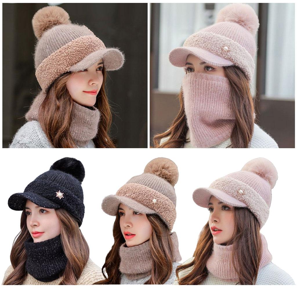 Warm Beanie Hat Scarf Set Skull Caps Knit Slouchy Snow Ski Cycling Coffee