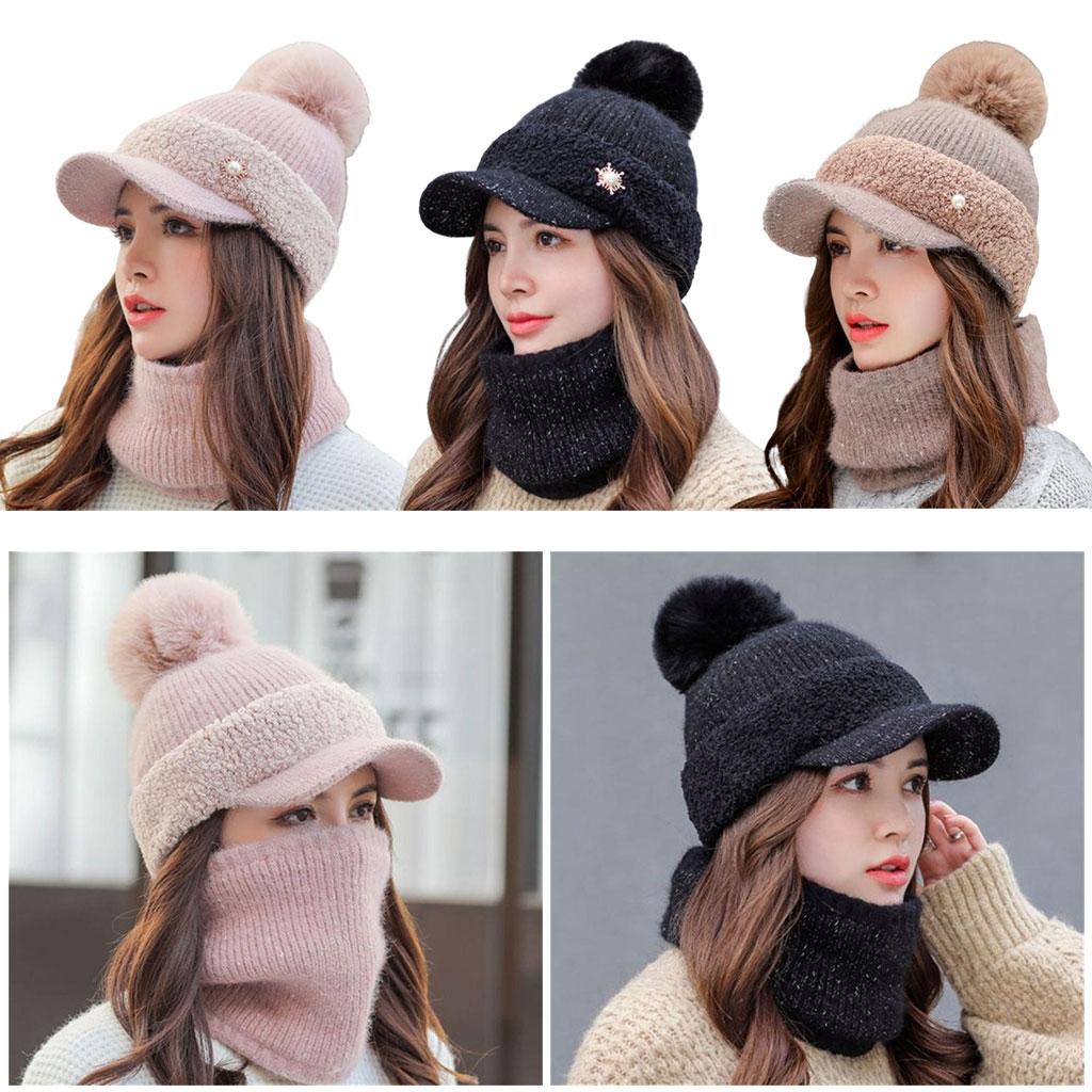 Warm Beanie Hat Scarf Set Skull Caps Knit Slouchy Snow Ski Cycling Coffee