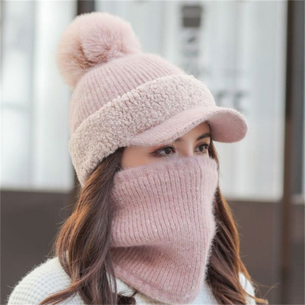 Warm Beanie Hat Scarf Set Skull Caps Knit Slouchy Snow Ski Cycling Pink