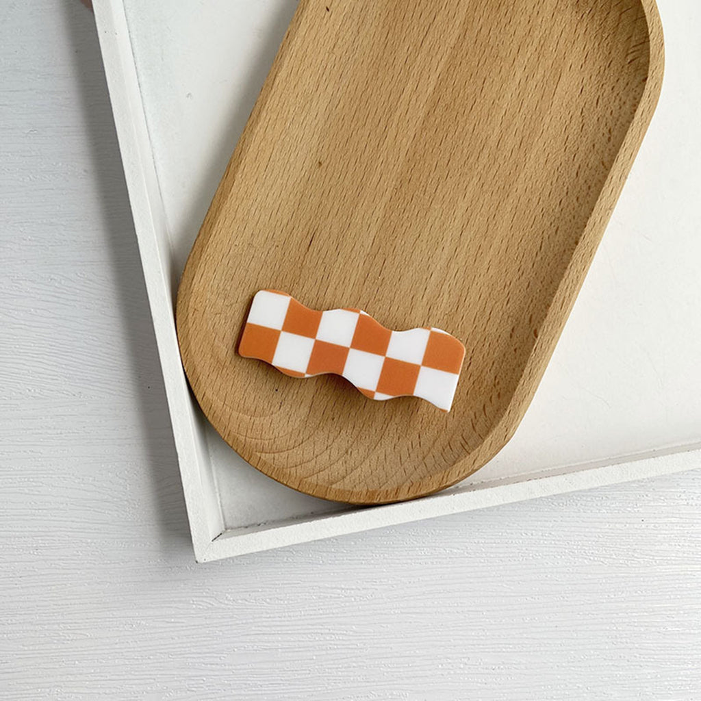 Hair Clip Checkerboard Hairpin Barrette Pins Girls Styling White Orange