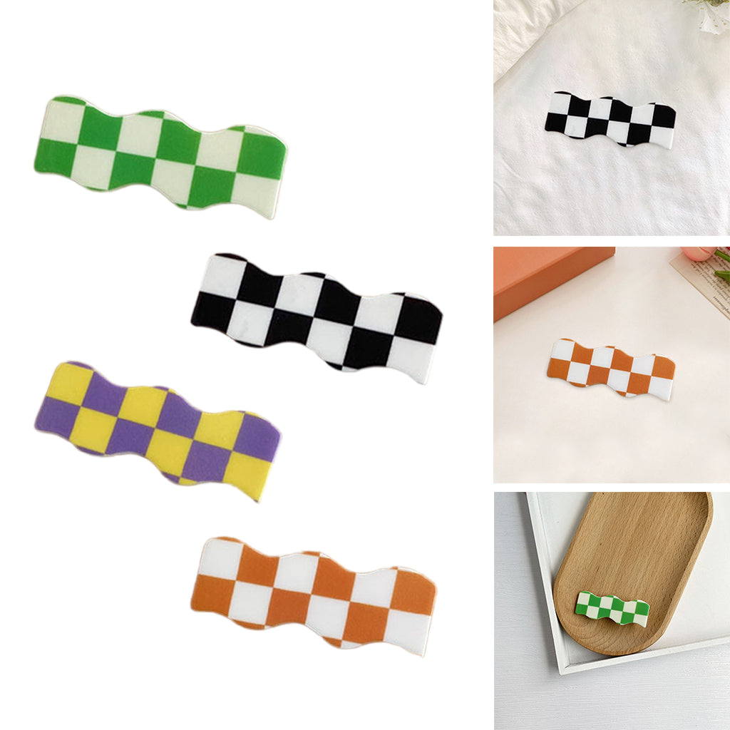 Hair Clip Checkerboard Hairpin Barrette Pins Girls Styling White Orange