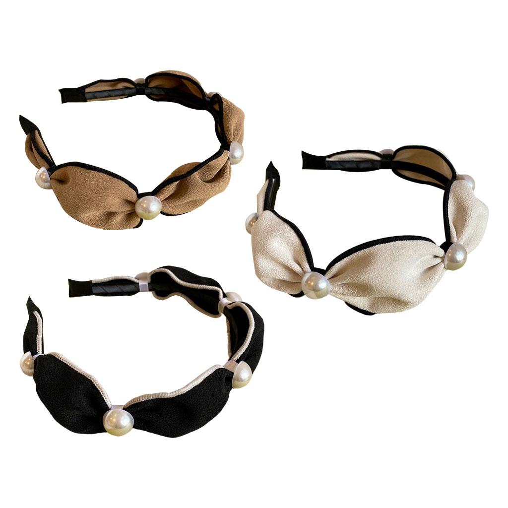 Wide Headband Headwear Bow Pearl Fashion Hair Accessories Hairband Black