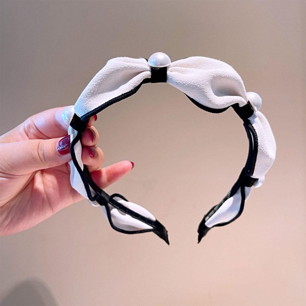 Wide Headband Headwear Bow Pearl Fashion Hair Accessories Hairband White