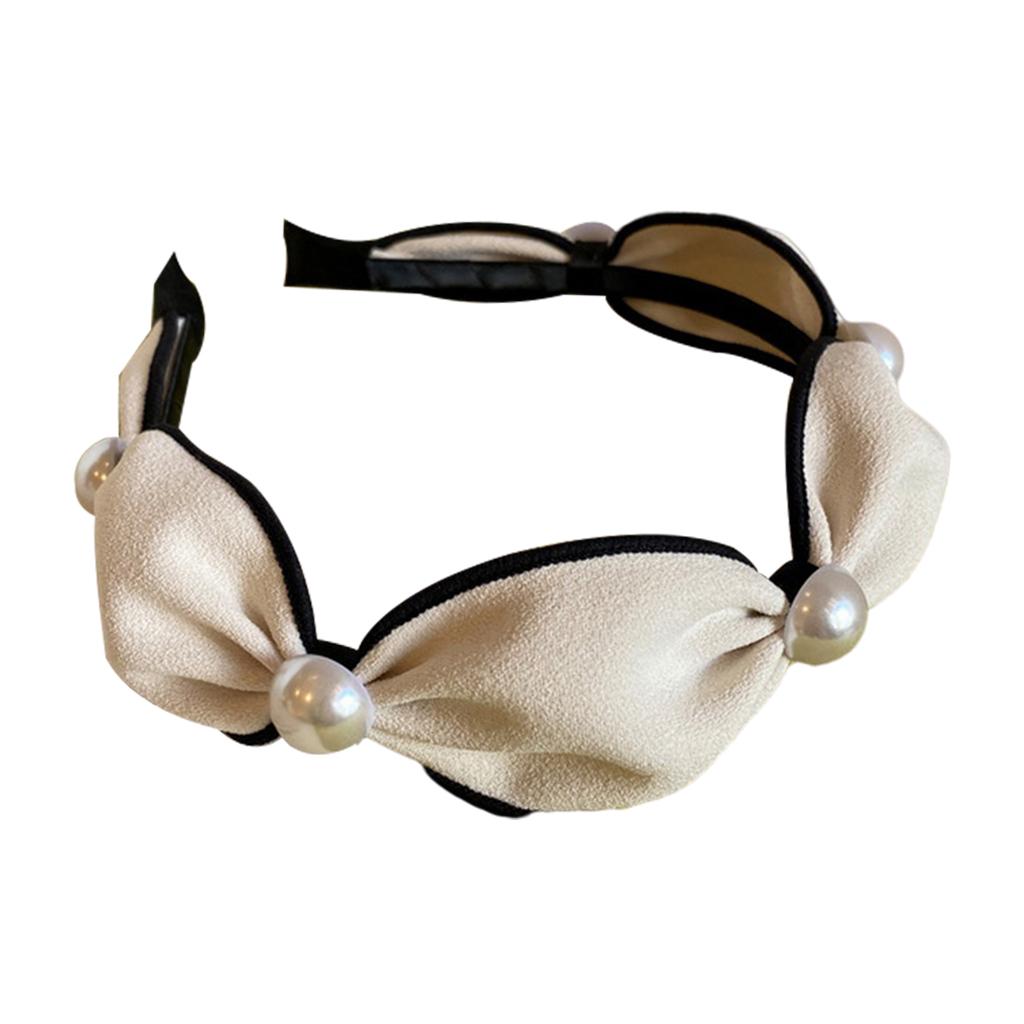 Wide Headband Headwear Bow Pearl Fashion Hair Accessories Hairband White