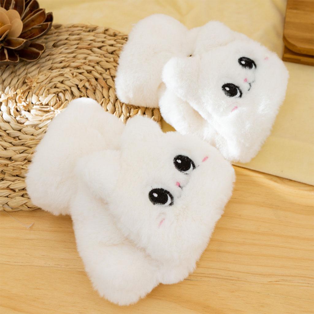 Flip Mittens Women Girl Plush Thick Faux Fur Warm Fingerless Gloves White