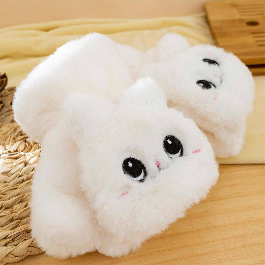 Flip Mittens Women Girl Plush Thick Faux Fur Warm Fingerless Gloves White