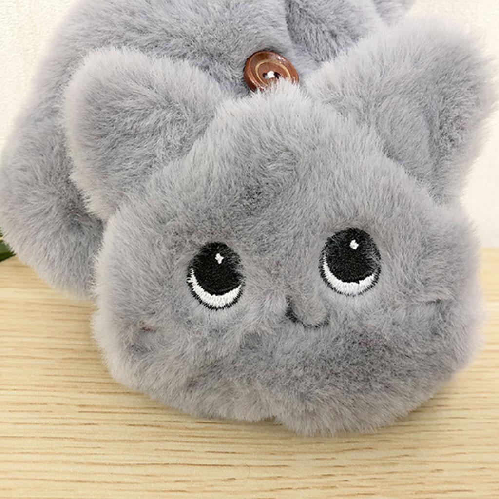 Flip Mittens Women Girl Plush Thick Faux Fur Warm Fingerless Gloves Gray