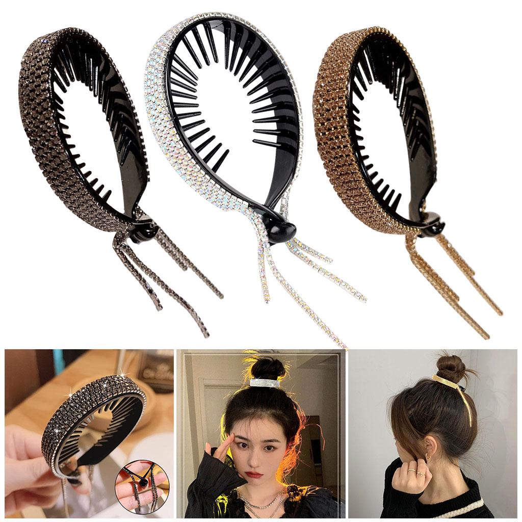 Women Hair Clip Rhinestone Hairpin Hair Claws Ponytail Bun Holder Grey