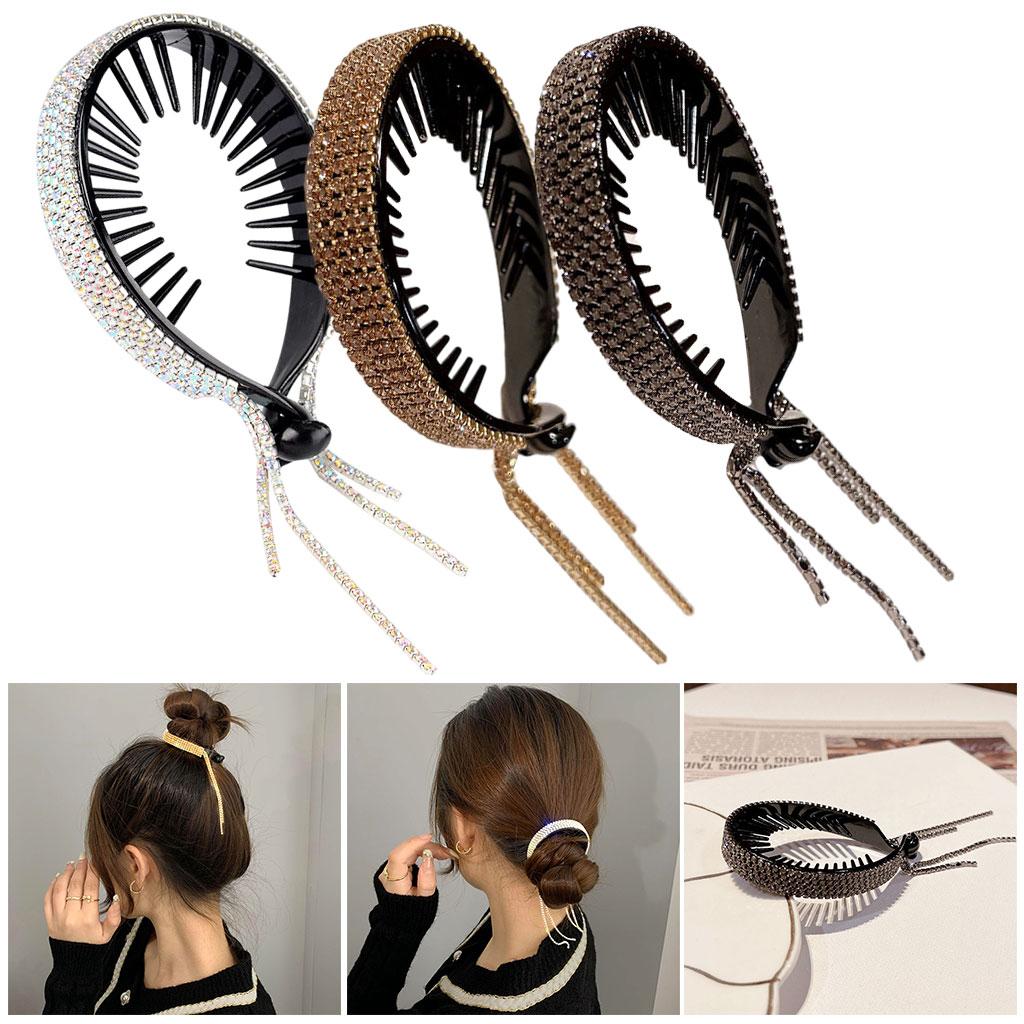 Women Hair Clip Rhinestone Hairpin Hair Claws Ponytail Bun Holder Grey