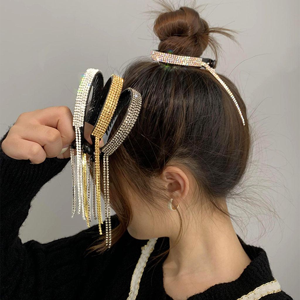 Women Hair Clip Rhinestone Hairpin Hair Claws Ponytail Bun Holder AB Color
