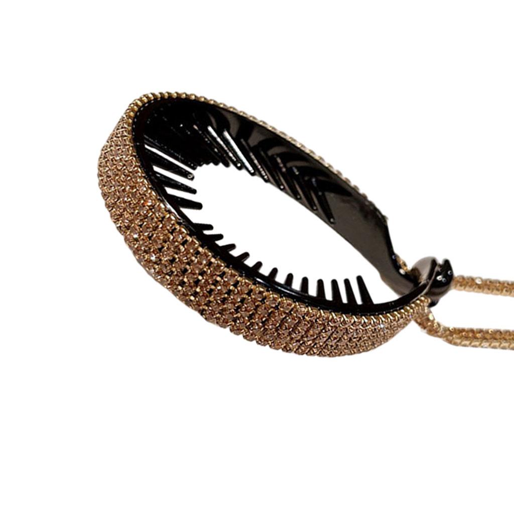 Women Hair Clip Rhinestone Hairpin Hair Claws Ponytail Bun Holder Champagne