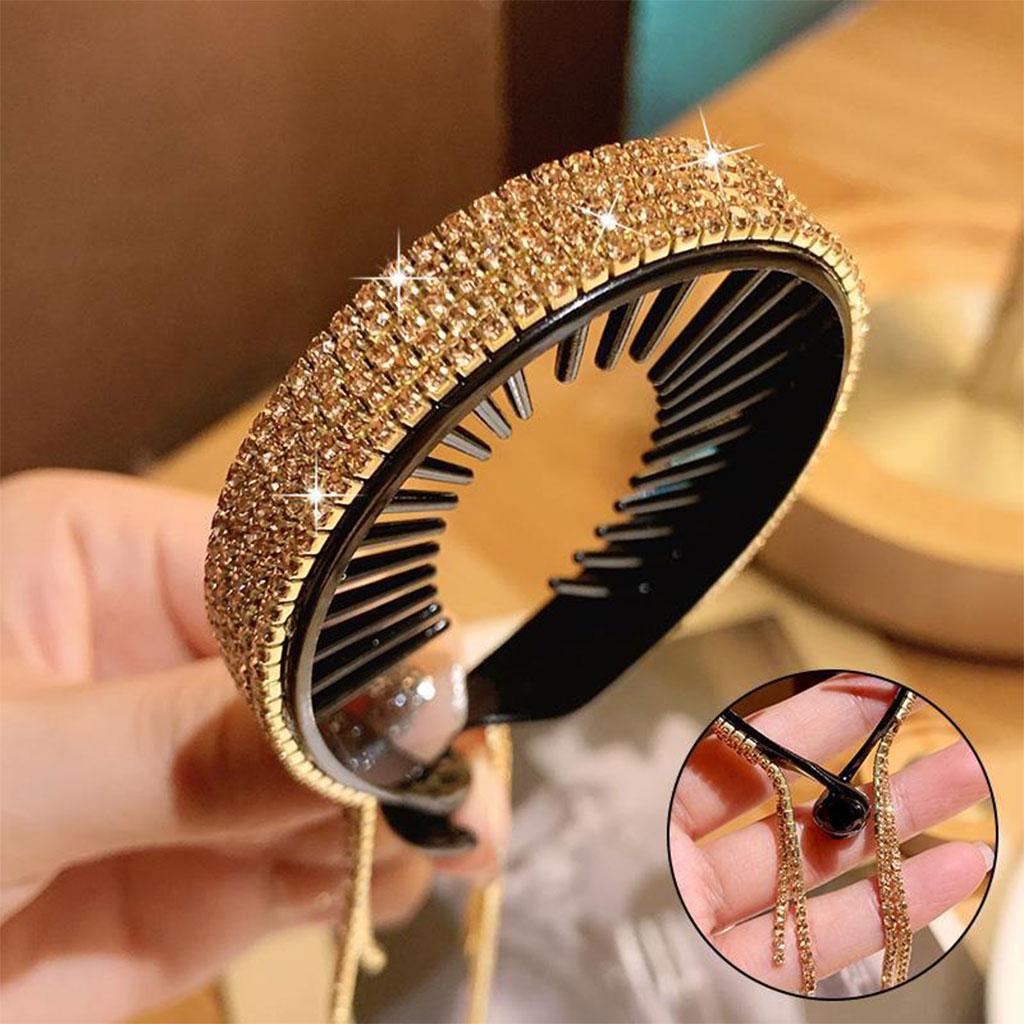 Women Hair Clip Rhinestone Hairpin Hair Claws Ponytail Bun Holder Champagne