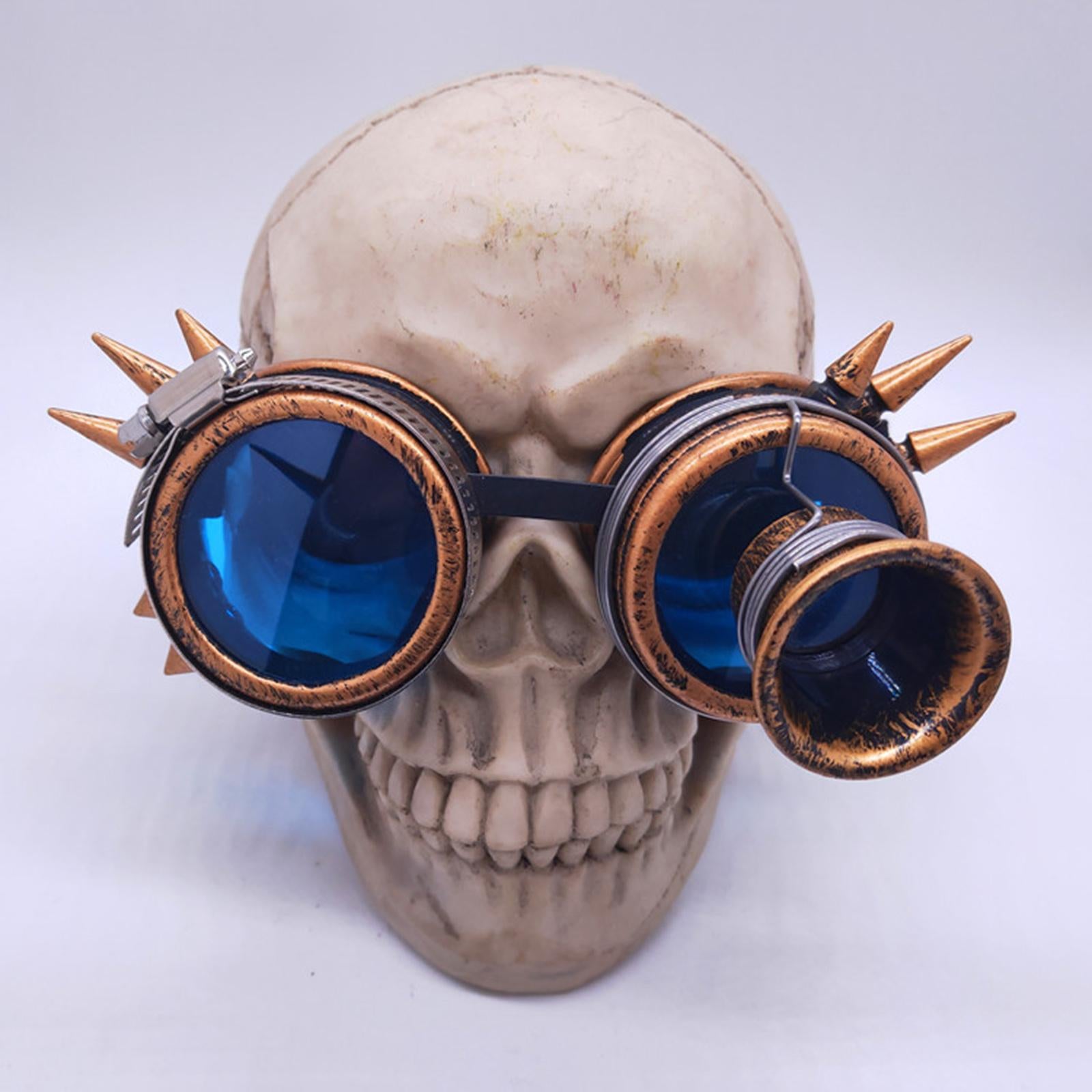 Steampunk Goggles Masquerade Props Party Eyewear Blue Lenses Eyeglasses