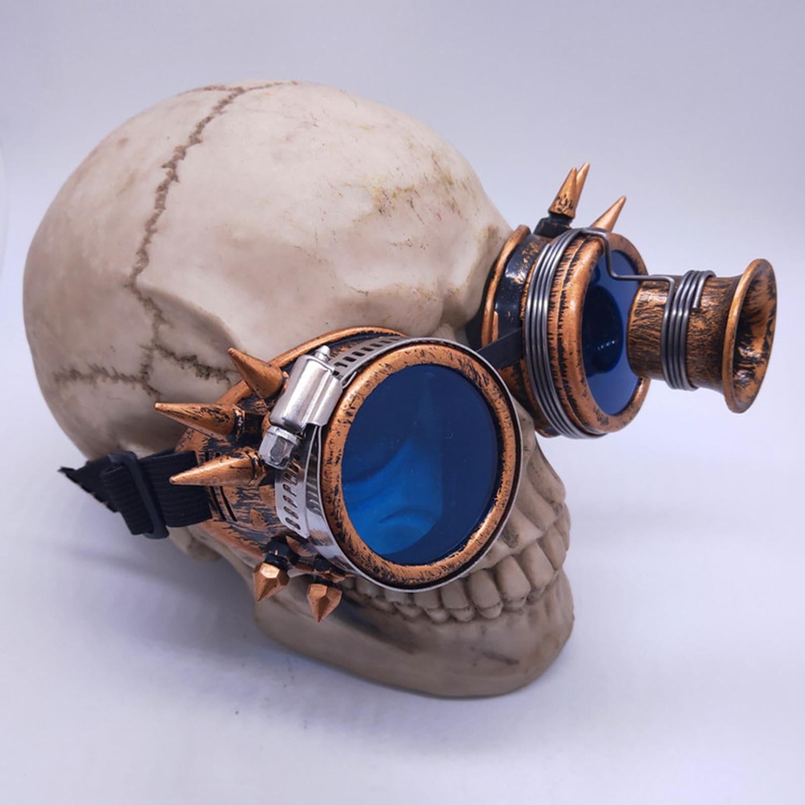 Steampunk Goggles Masquerade Props Party Eyewear Blue Lenses Eyeglasses
