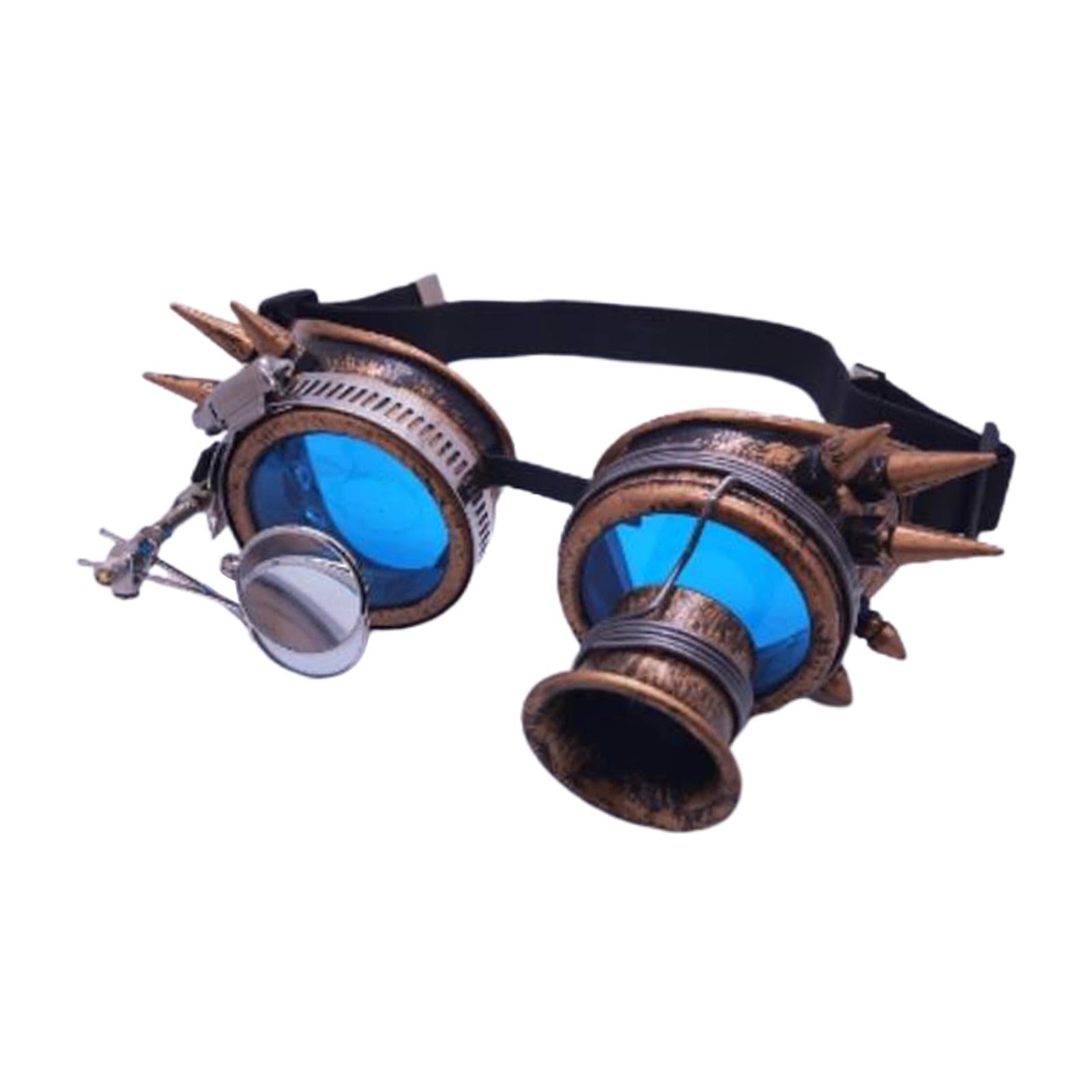 Steampunk Goggles Masquerade Props Party Eyewear Blue Lenses Eyeglasses