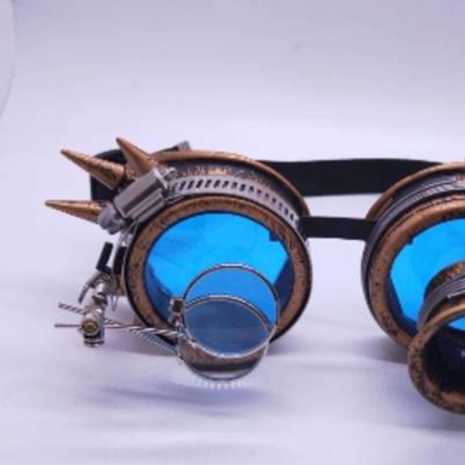 Steampunk Goggles Masquerade Props Party Eyewear Blue Lenses Eyeglasses
