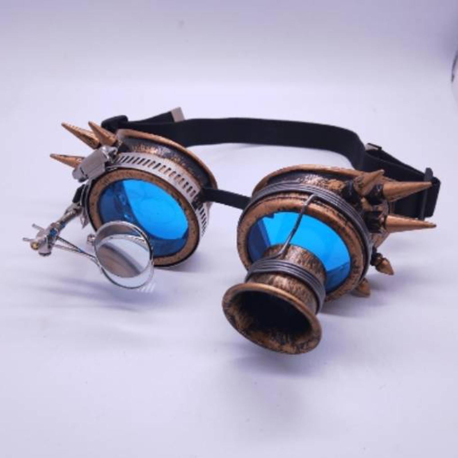 Steampunk Goggles Masquerade Props Party Eyewear Blue Lenses Eyeglasses