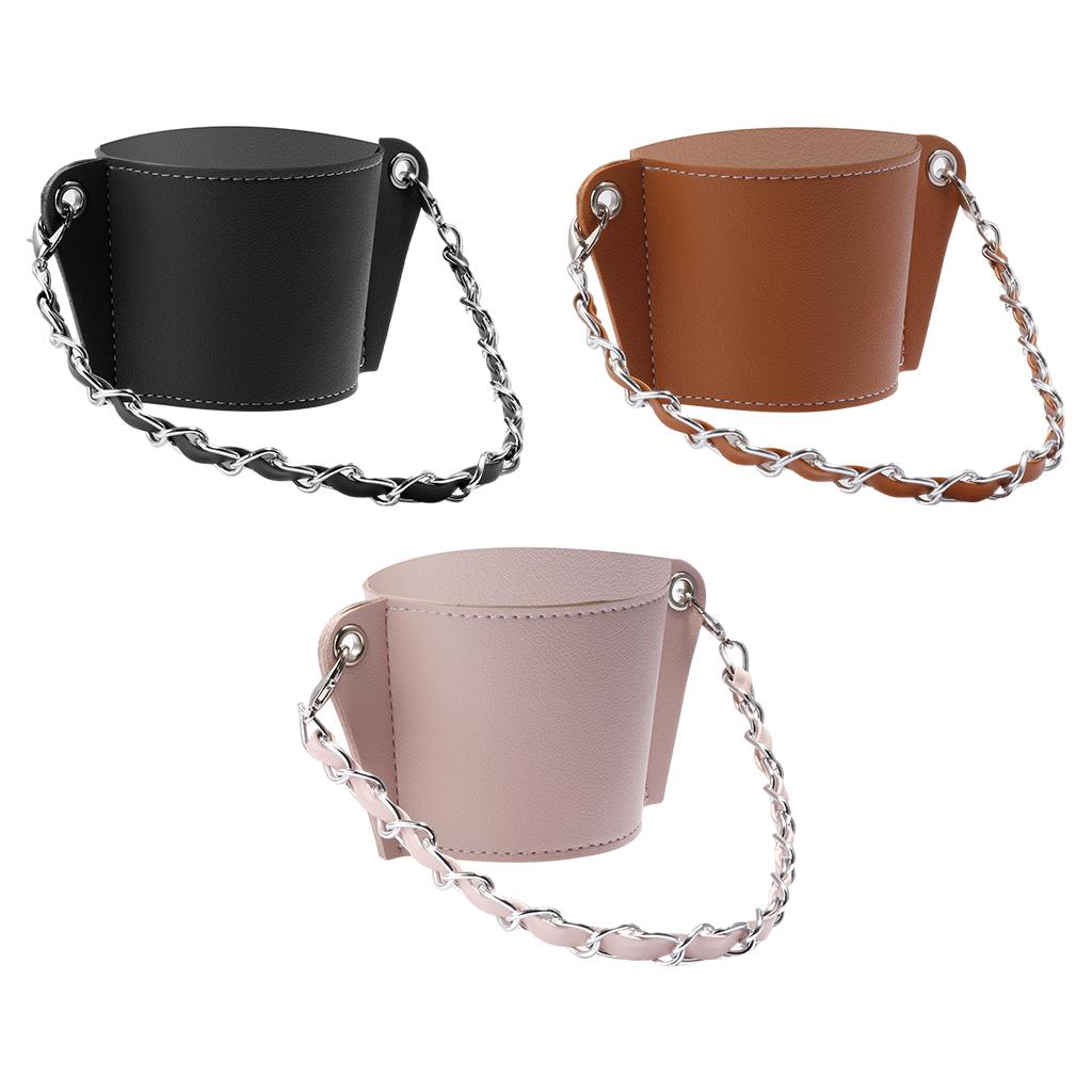 PU Leather Cup Sleeve Covers Beverage Carrier Hot Cold Drink Outdoor black