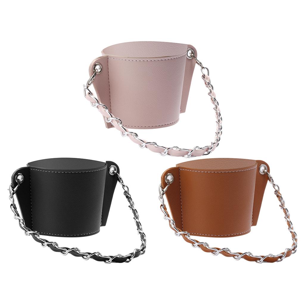 PU Leather Cup Sleeve Covers Beverage Carrier Hot Cold Drink Outdoor black