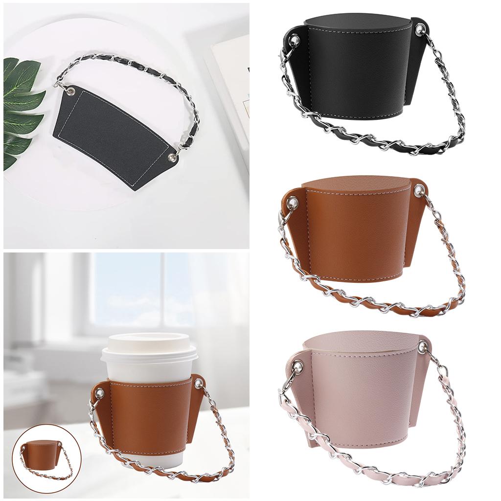 PU Leather Cup Sleeve Covers Beverage Carrier Hot Cold Drink Outdoor black