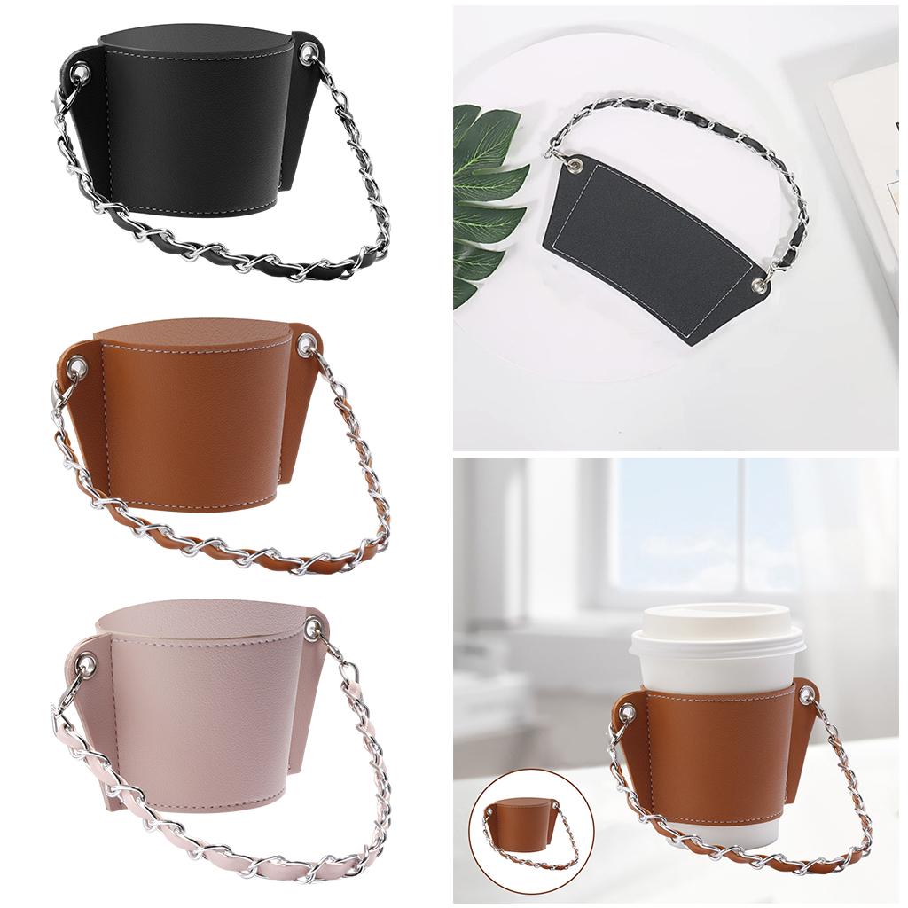 PU Leather Cup Sleeve Covers Beverage Carrier Hot Cold Drink Outdoor black