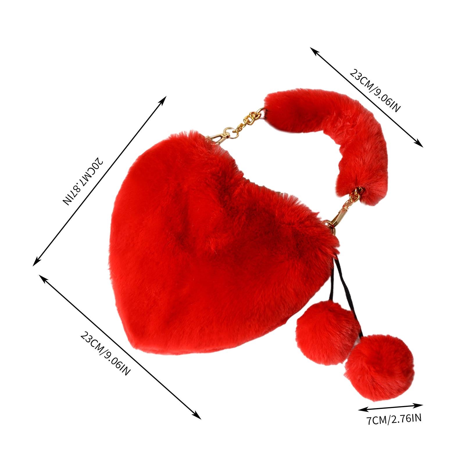 Stylish Women's Faux Fur Handbag Plush Furry Top-Handle Tote Shoulder Bag Red