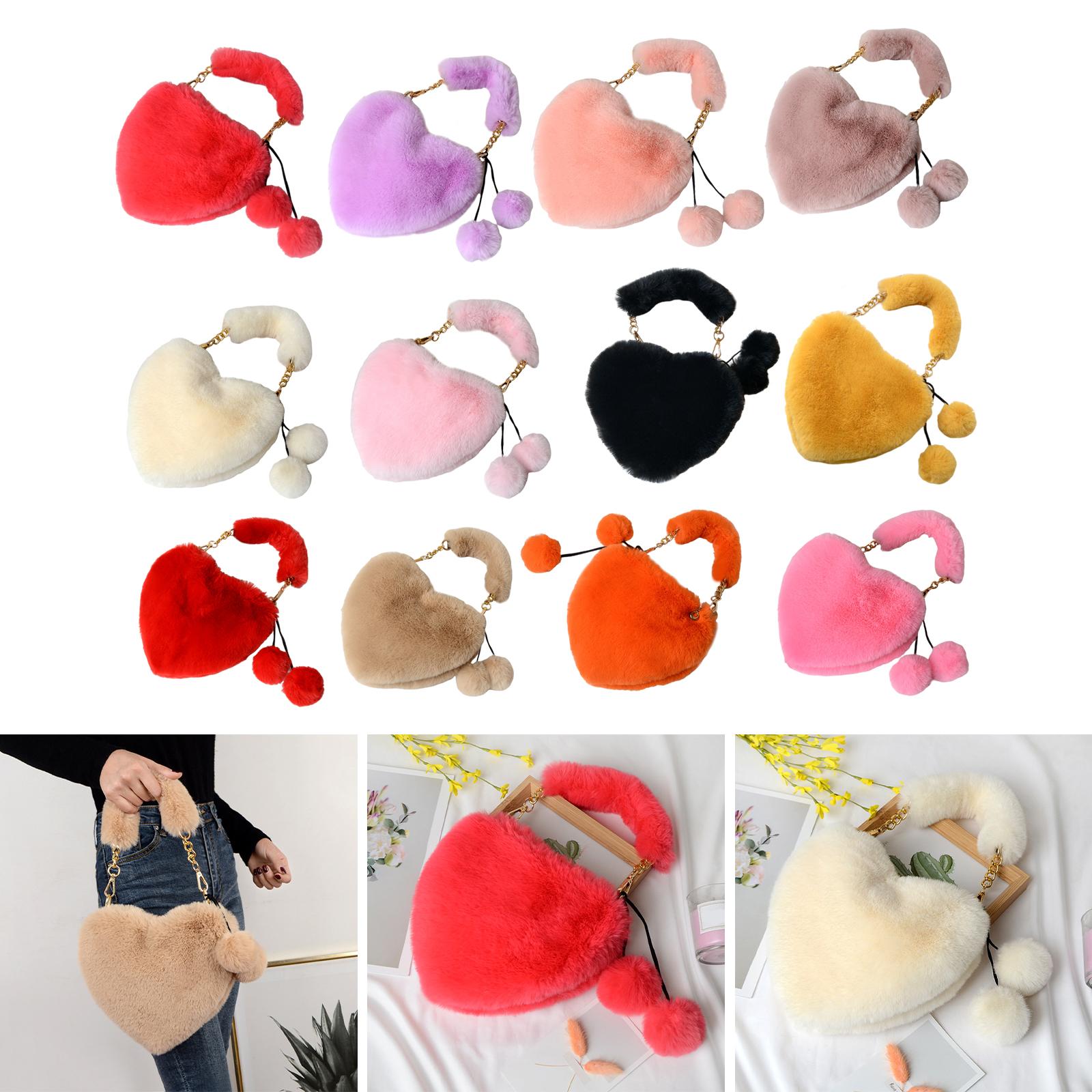 Stylish Women's Faux Fur Handbag Plush Furry Top-Handle Tote Shoulder Bag Red