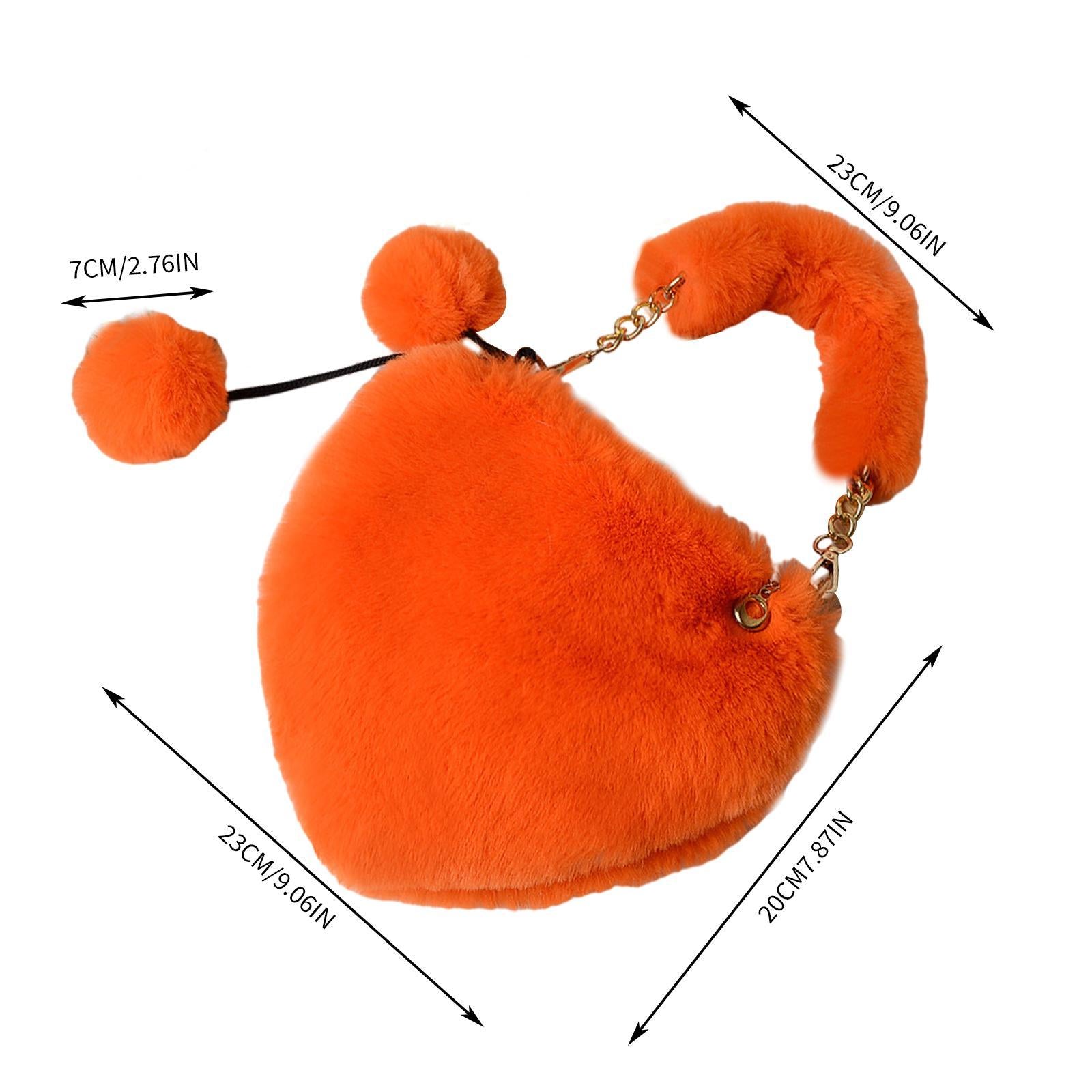 Stylish Women's Faux Fur Handbag Plush Furry Top-Handle Tote Shoulder Bag Orange