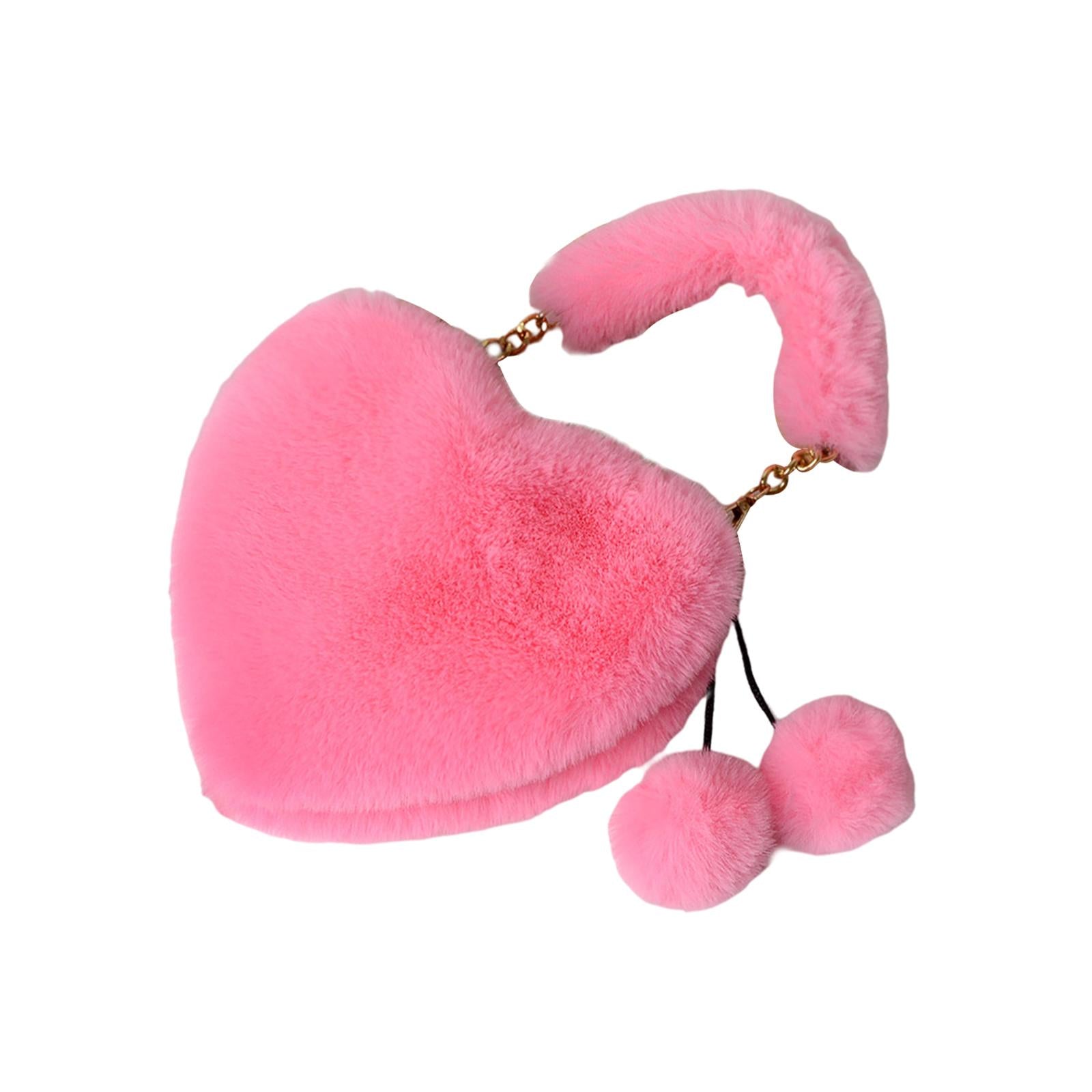 Stylish Women's Faux Fur Handbag Plush Furry Top-Handle Tote Shoulder Bag Rosy