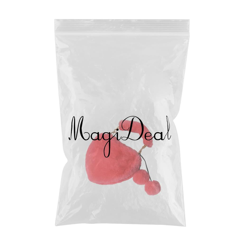 Stylish Women's Faux Fur Handbag Plush Furry Top-Handle Tote Shoulder Bag Red Pink