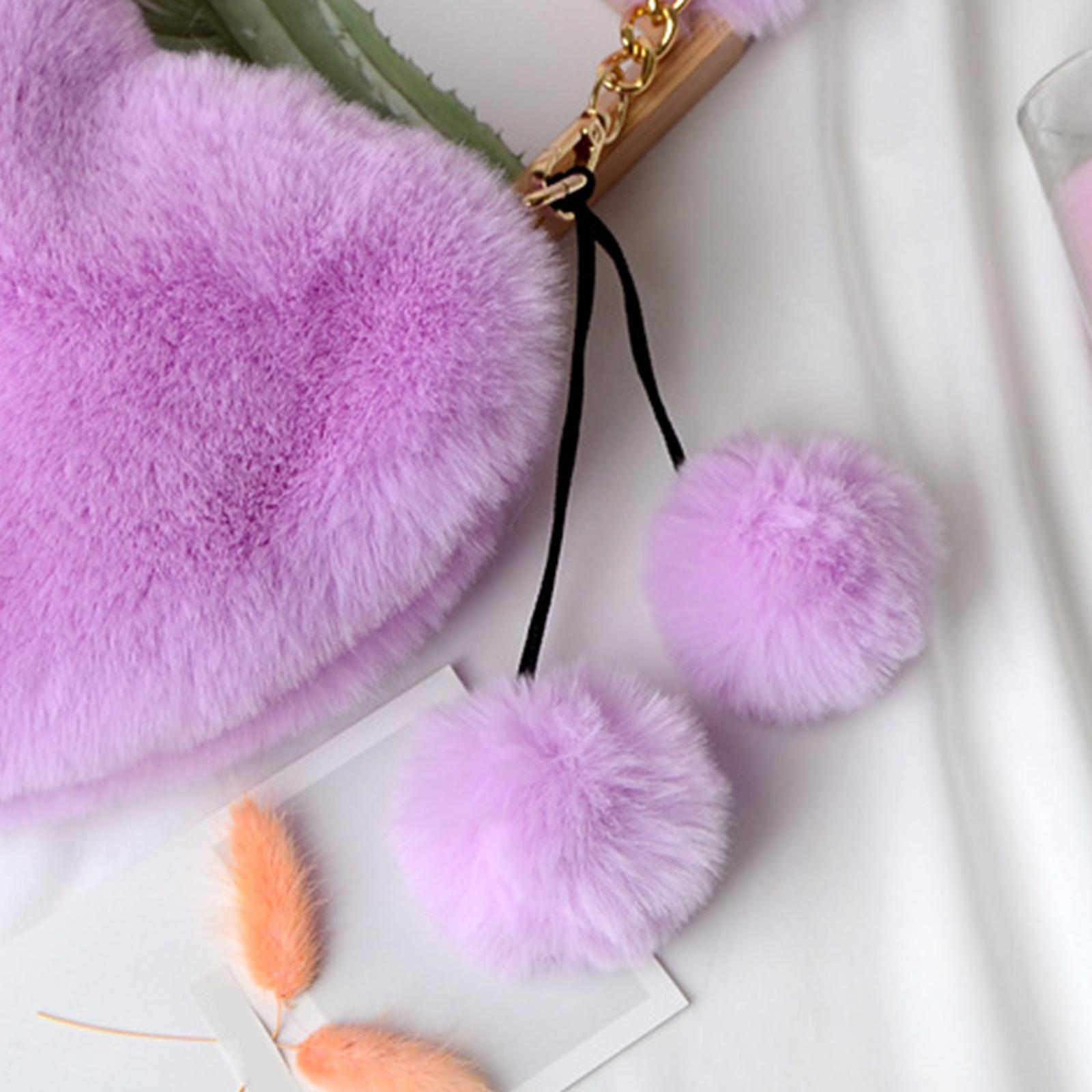 Stylish Women's Faux Fur Handbag Plush Furry Top-Handle Tote Shoulder Bag Purple