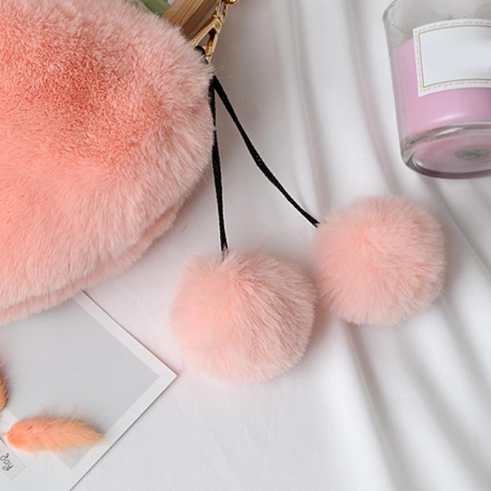 Stylish Women's Faux Fur Handbag Plush Furry Top-Handle Tote Shoulder Bag Pink