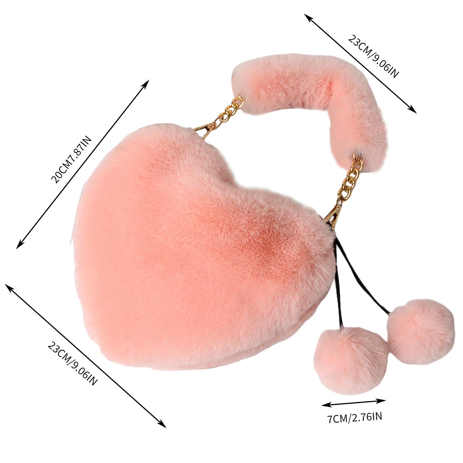 Stylish Women's Faux Fur Handbag Plush Furry Top-Handle Tote Shoulder Bag Pink