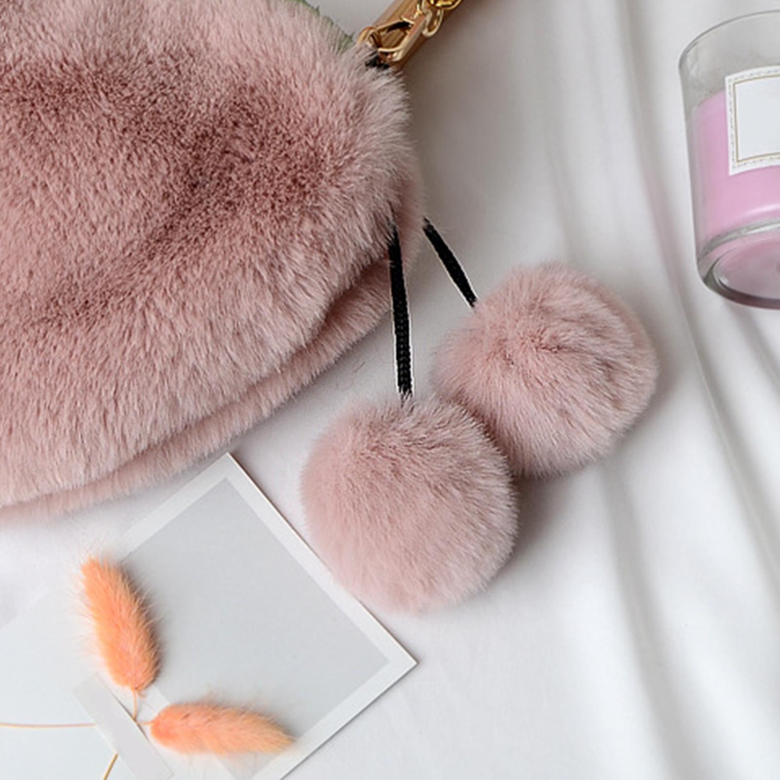 Stylish Women's Faux Fur Handbag Plush Furry Top-Handle Tote Shoulder Bag Gray Pink