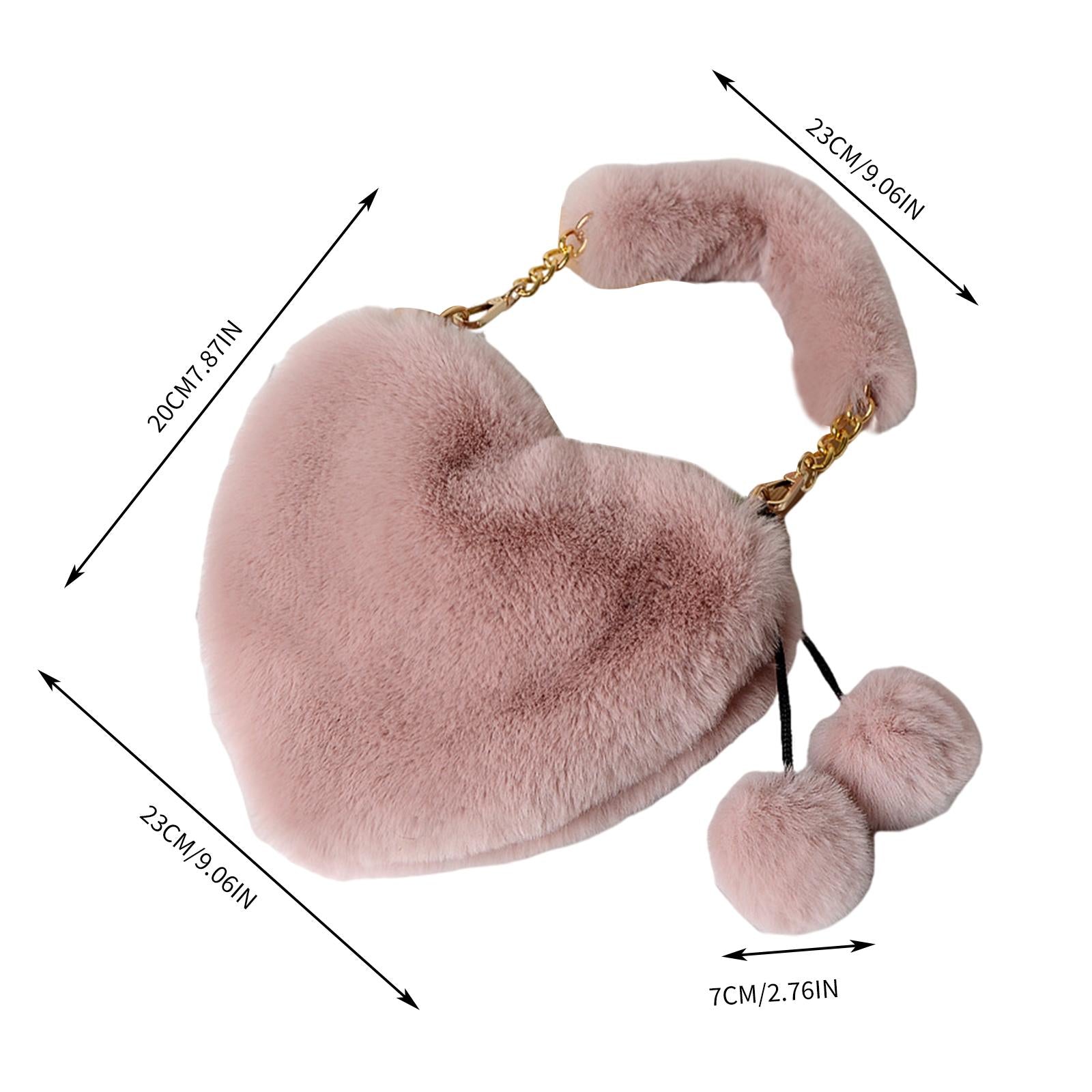 Stylish Women's Faux Fur Handbag Plush Furry Top-Handle Tote Shoulder Bag Gray Pink