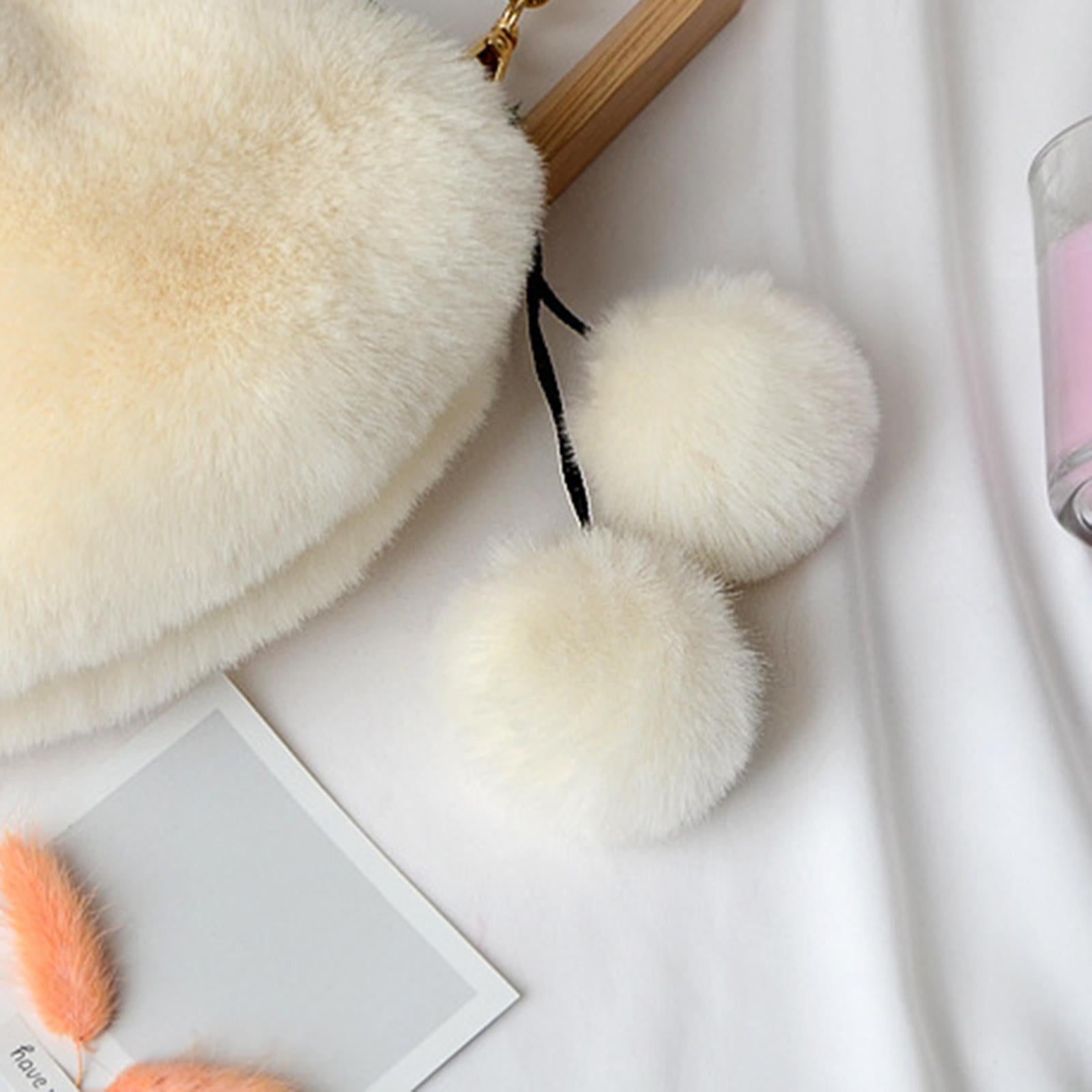 Stylish Women's Faux Fur Handbag Plush Furry Top-Handle Tote Shoulder Bag White