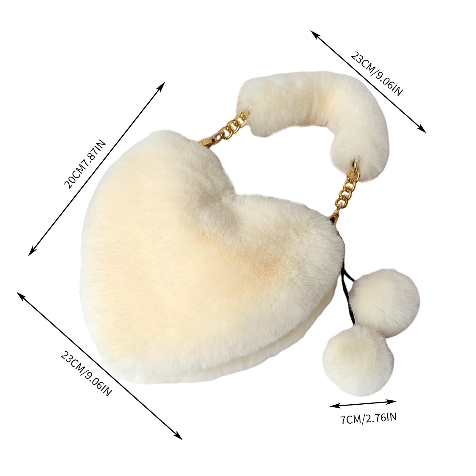 Stylish Women's Faux Fur Handbag Plush Furry Top-Handle Tote Shoulder Bag White