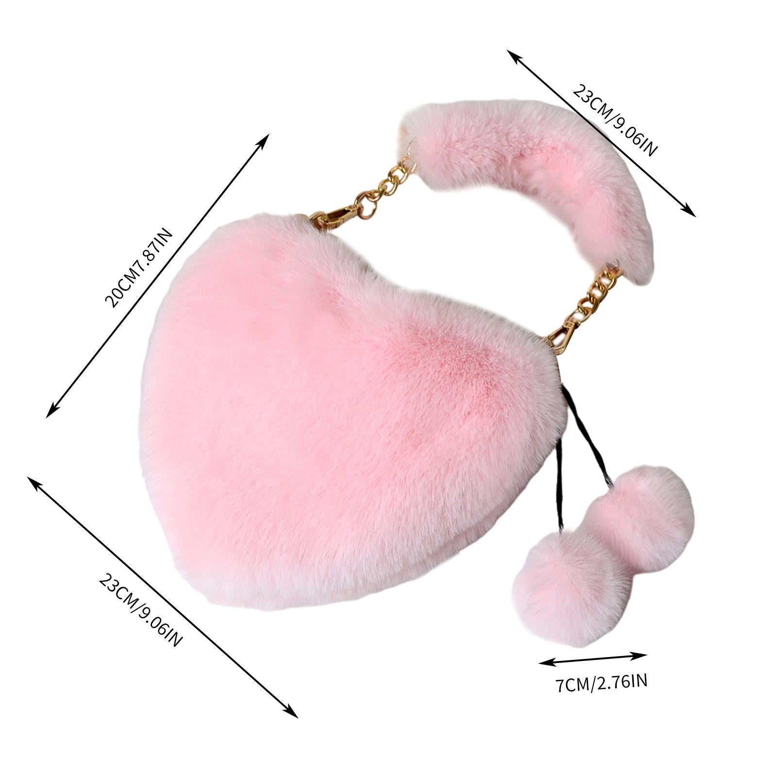 Stylish Women's Faux Fur Handbag Plush Furry Top-Handle Tote Shoulder Bag Light Pink