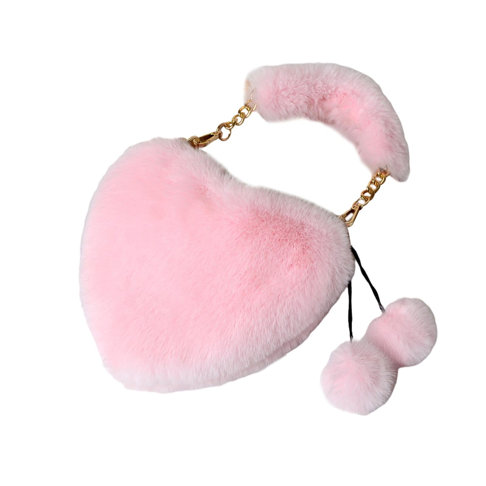 Stylish Women's Faux Fur Handbag Plush Furry Top-Handle Tote Shoulder Bag Light Pink