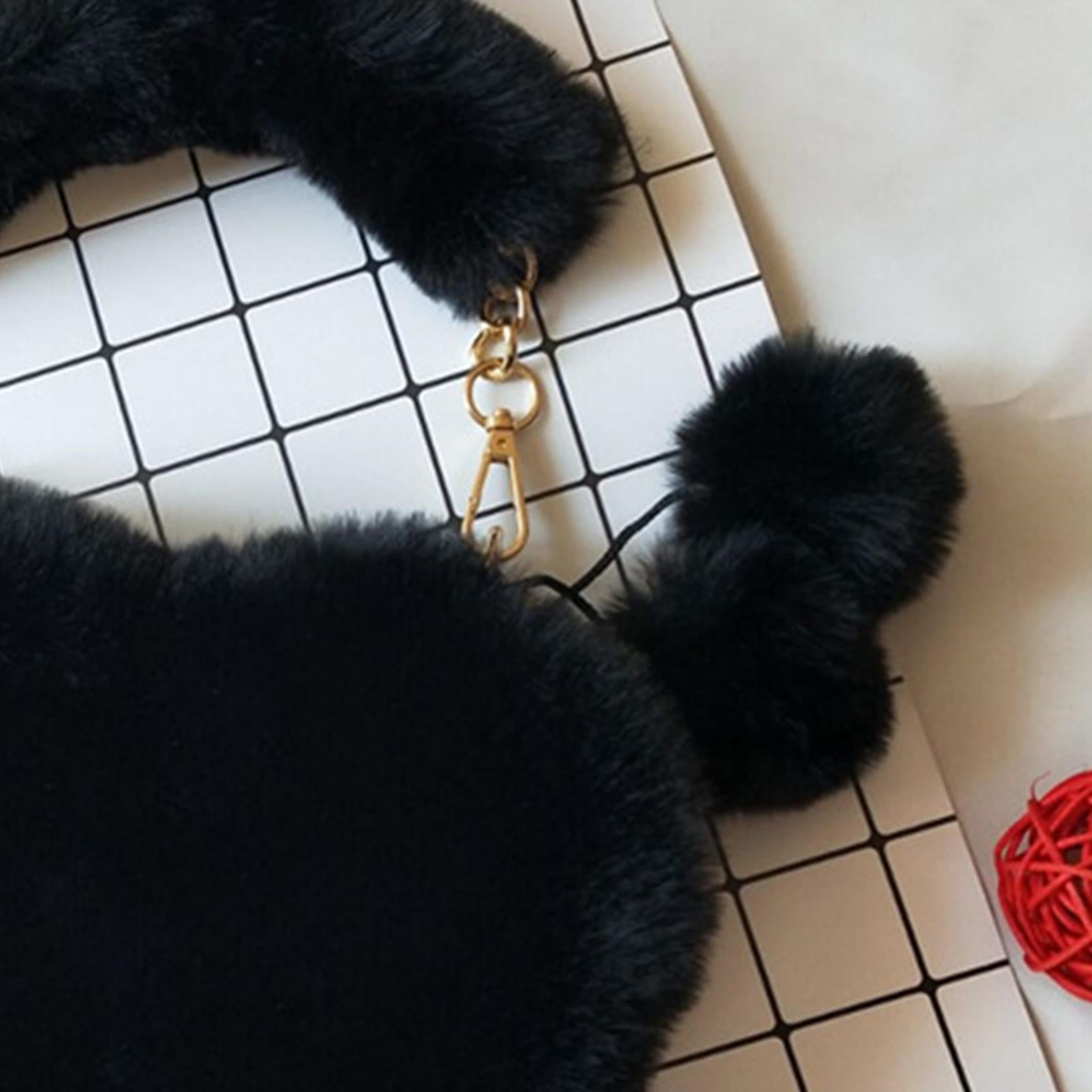 Stylish Women's Faux Fur Handbag Plush Furry Top-Handle Tote Shoulder Bag Black