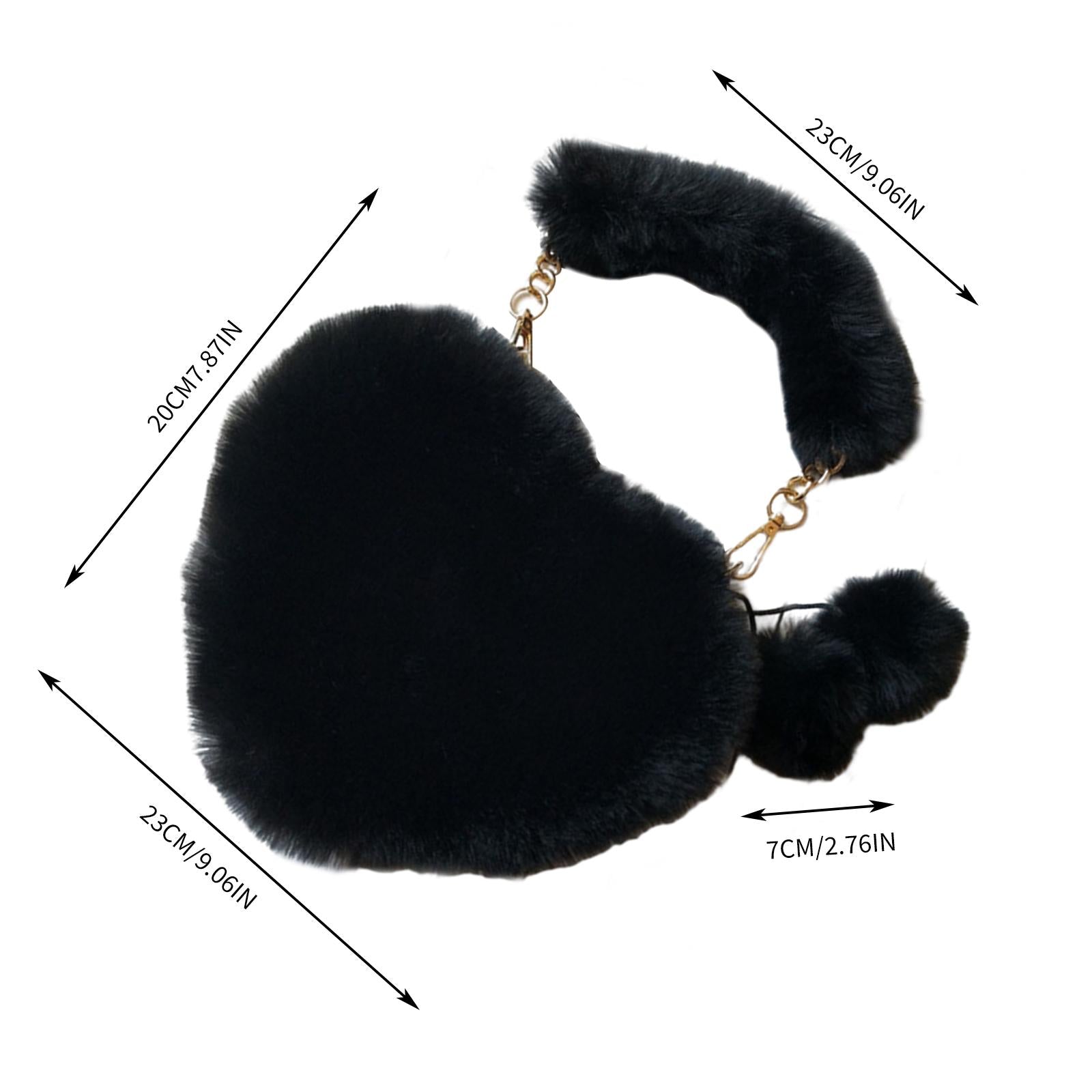 Stylish Women's Faux Fur Handbag Plush Furry Top-Handle Tote Shoulder Bag Black