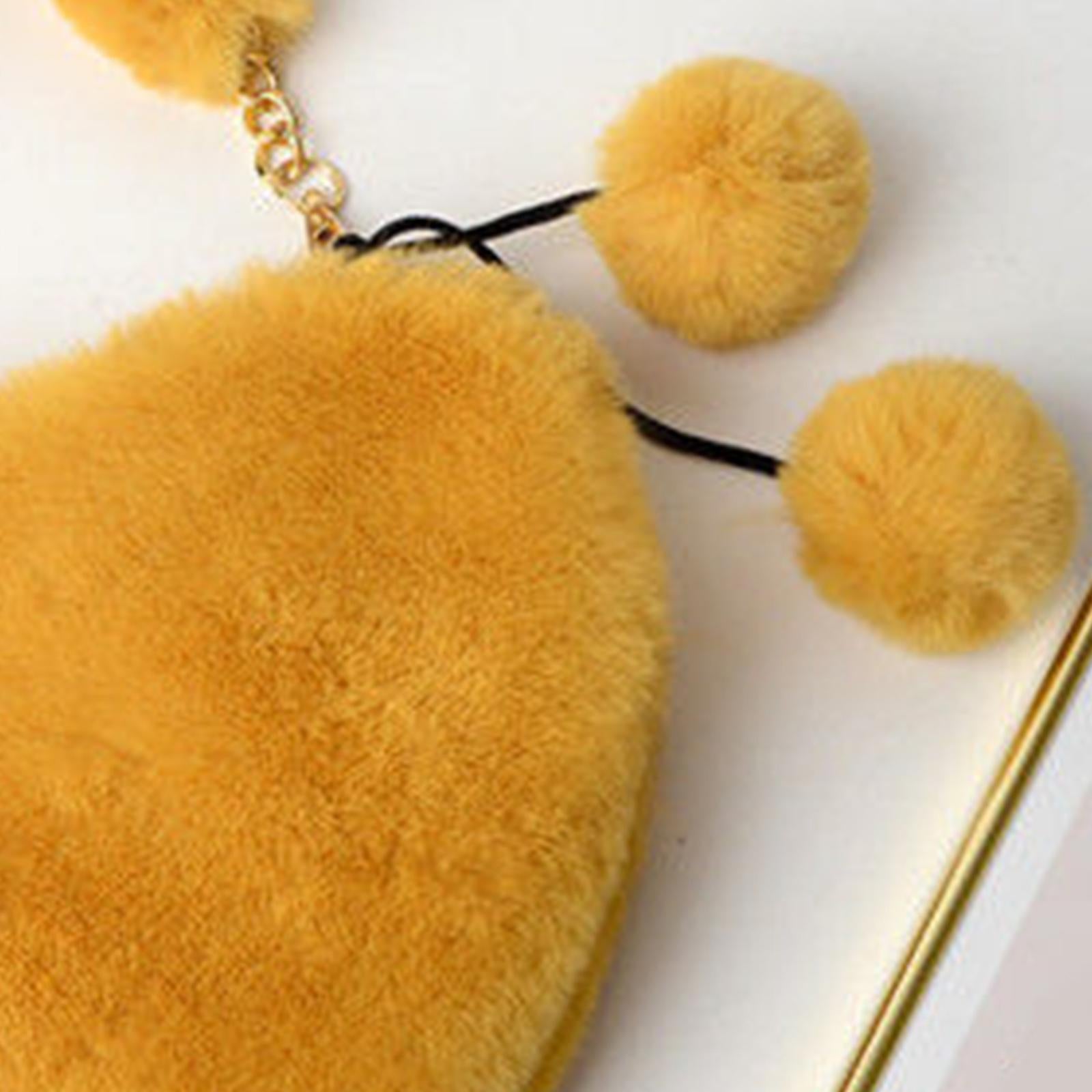 Stylish Women's Faux Fur Handbag Plush Furry Top-Handle Tote Shoulder Bag Yellow