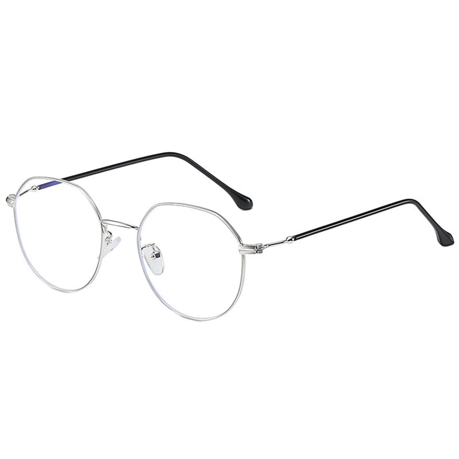 Irregular Glasses Clear Flat Lens Anti Blue Light for Men/Women silver