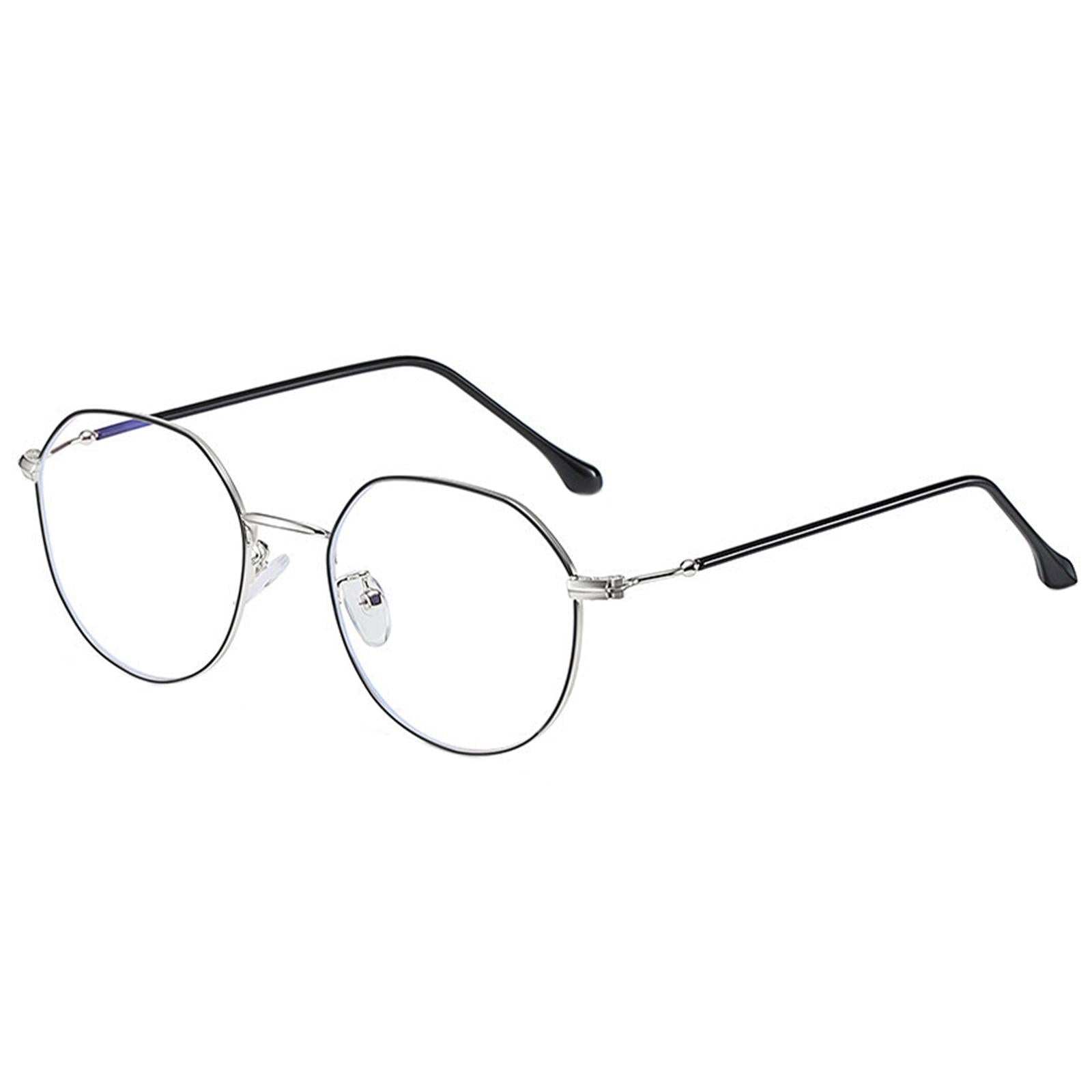 Irregular Glasses Clear Flat Lens Anti Blue Light for Men/Women black silver