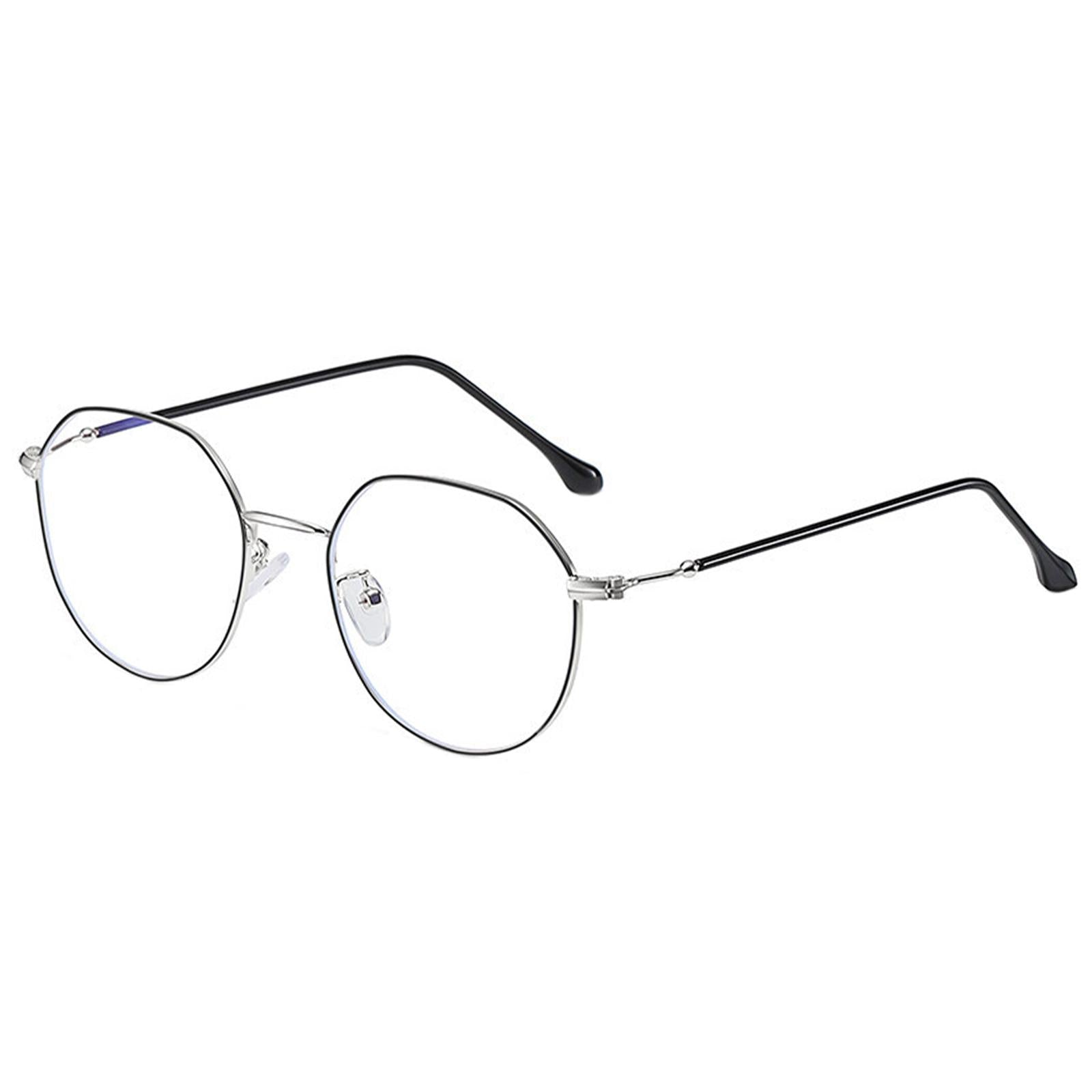 Irregular Glasses Clear Flat Lens Anti Blue Light for Men/Women black silver