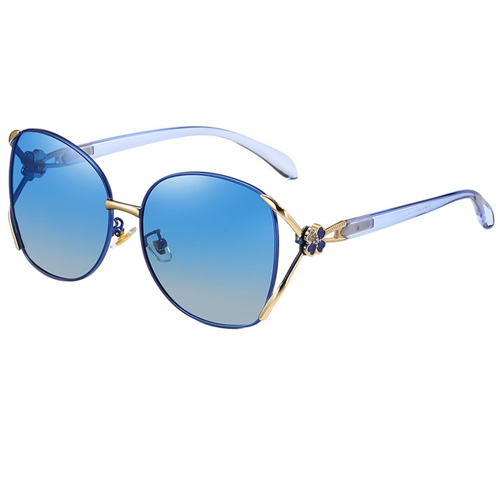 Classic Sun Glasses Fashion UV400 Ladies Large Frame Polarized Sunglasses Blue
