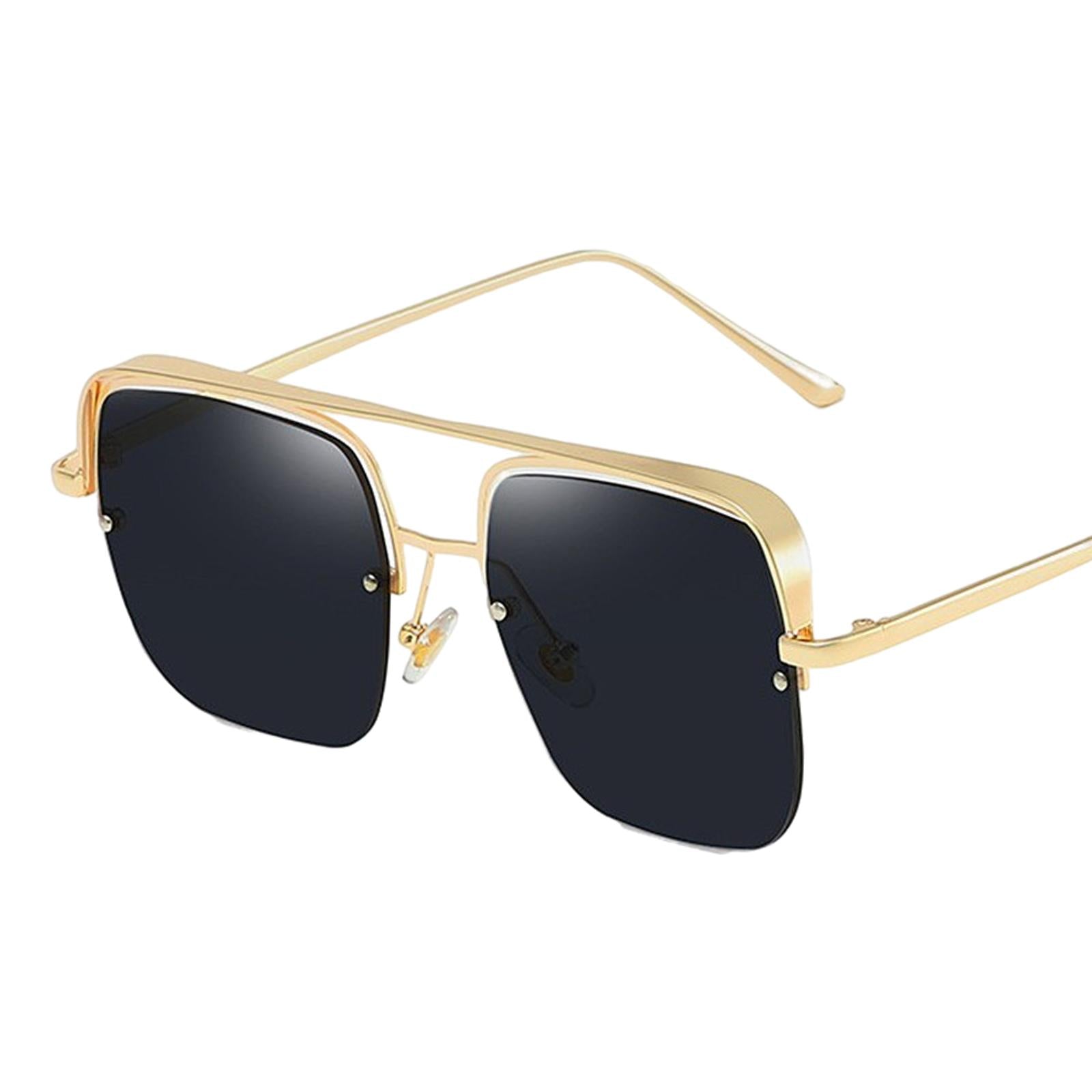 Womens Square Sunglasses Oversized Metal Frame UV Protection Chic Eyewear Gold Black