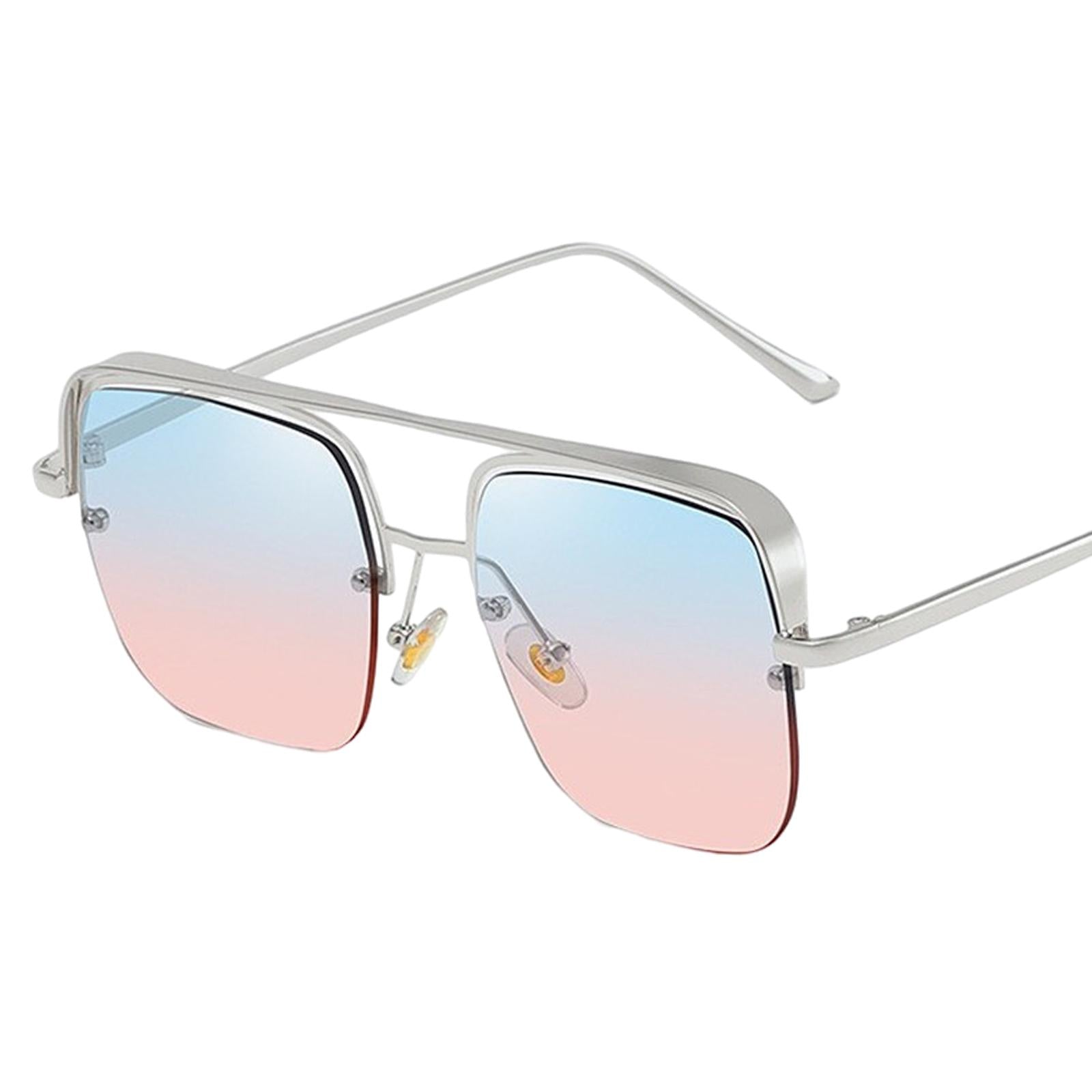 Womens Square Sunglasses Oversized Metal Frame UV Protection Chic Eyewear Silver Blue Pink